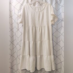 White Swiss Dot Tiered Smock Dress, M-XL